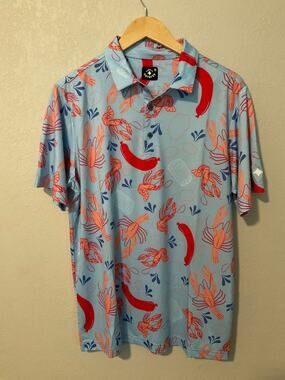 Raised by Coyotes “Crawfish Boil” Light Blue Men’s Polo, M